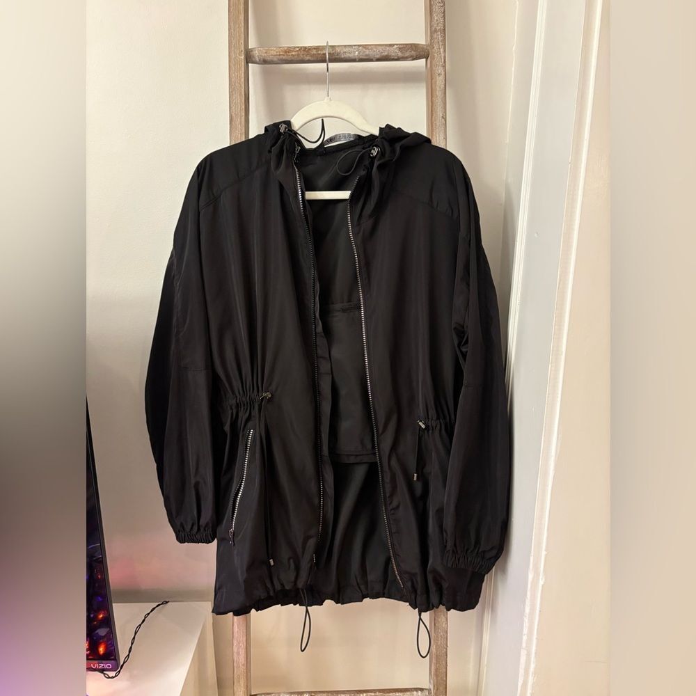 Zara Black Hooded Jacket with Drawstring